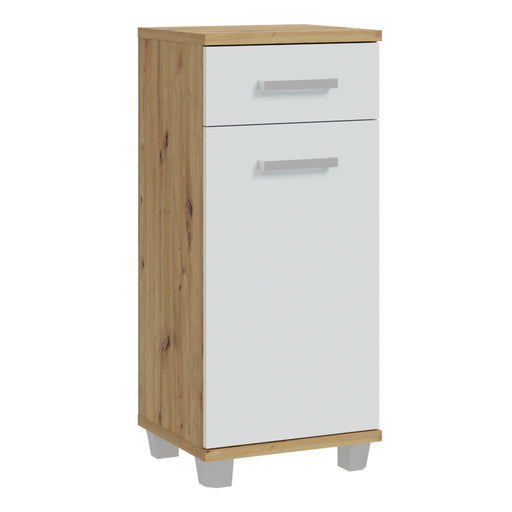 Veris Bathroom Cupboard with 1 Door & 1 Drawer in Artisan Oak and Light Grey – image 1