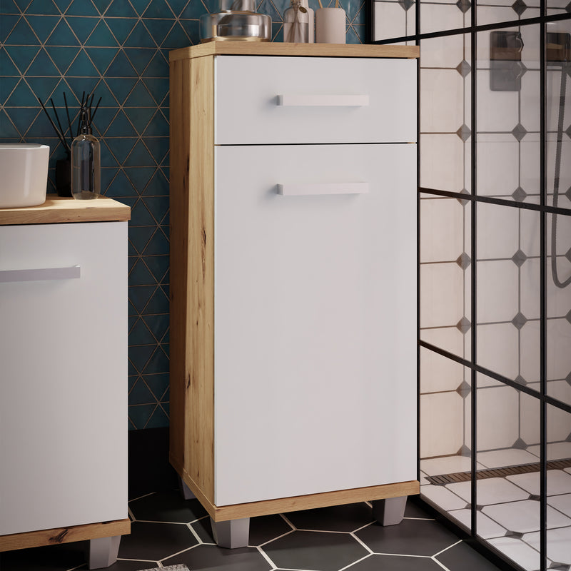 Veris Bathroom Cupboard with 1 Door & 1 Drawer in Artisan Oak and Light Grey – image 5