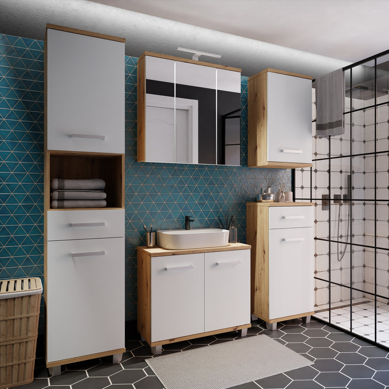 Veris Bathroom Cupboard with 1 Door & 1 Drawer in Artisan Oak and Light Grey – image 6