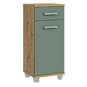 Veris Bathroom Cupboard with 1 Door & 1 Drawer in Artisan Oak and Sage Green – image 1