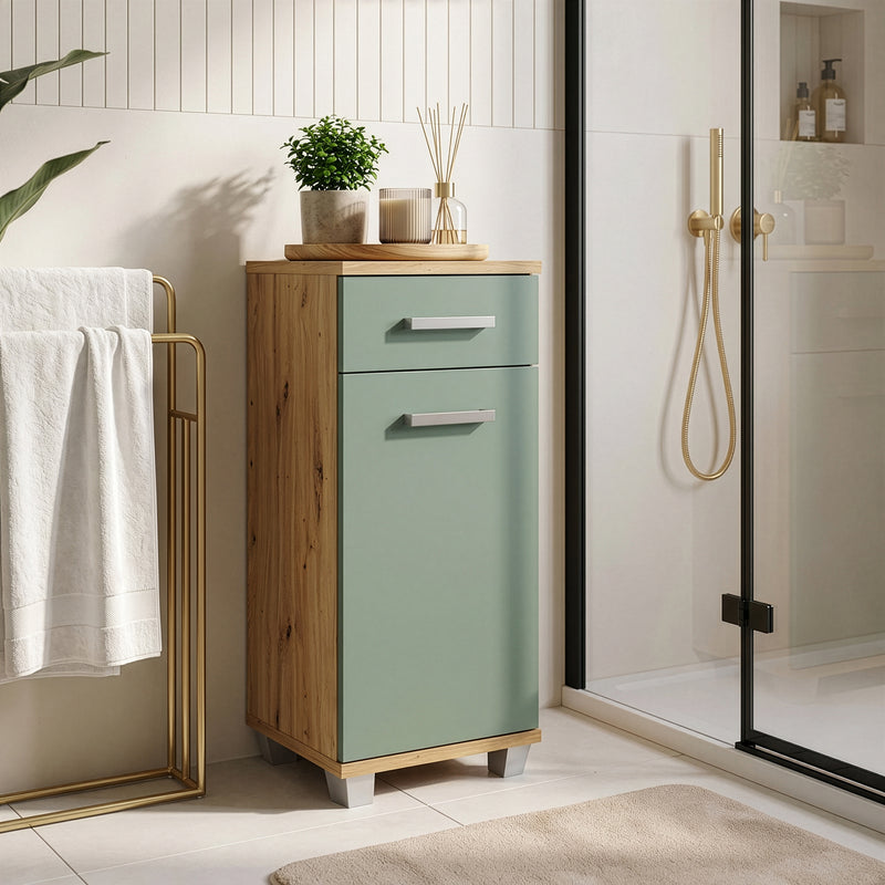 Veris Bathroom Cupboard with 1 Door & 1 Drawer in Artisan Oak and Sage Green – image 5