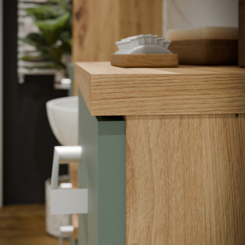 Veris Bathroom Cupboard with 1 Door & 1 Drawer in Artisan Oak and Sage Green – image 8