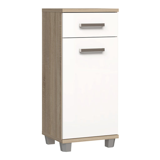 Veris Bathroom Cupboard with 1 Door & 1 Drawer in Sonoma Oak and White Gloss – image 1