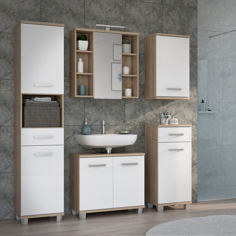 Veris Bathroom Cupboard with 1 Door & 1 Drawer in Sonoma Oak and White Gloss – image 6