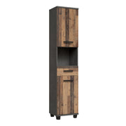 Veris Tall Narrow Bathroom Cupboard with 2 Doors & 1 Drawer in Walnut and Dark Grey – image 1