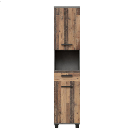 Veris Tall Narrow Bathroom Cupboard with 2 Doors & 1 Drawer in Walnut and Dark Grey – image 2