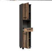 Veris Tall Narrow Bathroom Cupboard with 2 Doors & 1 Drawer in Walnut and Dark Grey – image 3