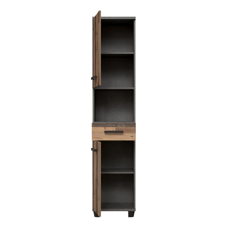 Veris Tall Narrow Bathroom Cupboard with 2 Doors & 1 Drawer in Walnut and Dark Grey – image 4