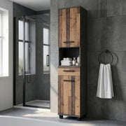 Veris Tall Narrow Bathroom Cupboard with 2 Doors & 1 Drawer in Walnut and Dark Grey – image 5