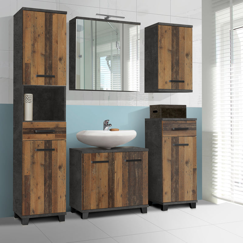 Veris Tall Narrow Bathroom Cupboard with 2 Doors & 1 Drawer in Walnut and Dark Grey – image 7