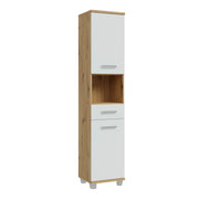 Veris Tall Narrow Bathroom Cupboard with 2 Doors & 1 Drawer in Sonoma Oak and White Gloss – image 1