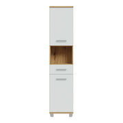 Veris Tall Narrow Bathroom Cupboard with 2 Doors & 1 Drawer in Sonoma Oak and White Gloss – image 2