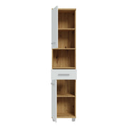 Veris Tall Narrow Bathroom Cupboard with 2 Doors & 1 Drawer in Sonoma Oak and White Gloss – image 4