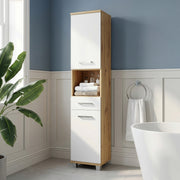 Veris Tall Narrow Bathroom Cupboard with 2 Doors & 1 Drawer in Sonoma Oak and White Gloss – image 5