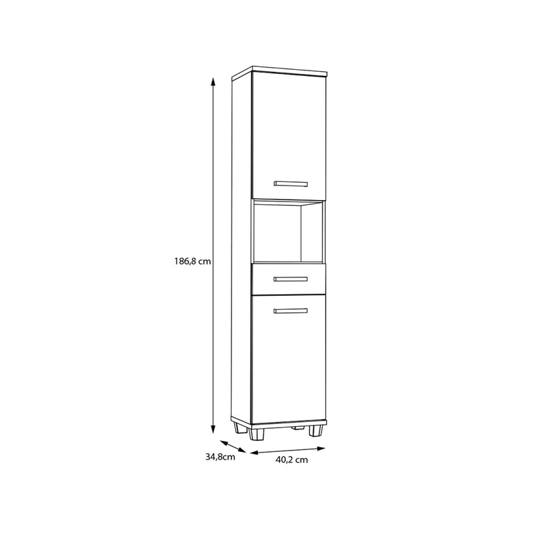 Veris Tall Narrow Bathroom Cupboard with 2 Doors & 1 Drawer in Sonoma Oak and White Gloss – image 8