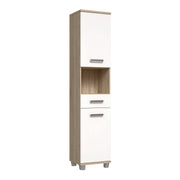 Veris Tall Narrow Bathroom Cupboard with 2 Doors & 1 Drawer in Sonoma Oak and White High Gloss – image 1
