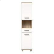 Veris Tall Narrow Bathroom Cupboard with 2 Doors & 1 Drawer in Sonoma Oak and White High Gloss – image 2