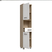 Veris Tall Narrow Bathroom Cupboard with 2 Doors & 1 Drawer in Sonoma Oak and White High Gloss – image 3