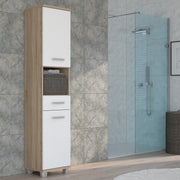 Veris Tall Narrow Bathroom Cupboard with 2 Doors & 1 Drawer in Sonoma Oak and White High Gloss – image 5