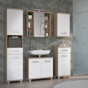 Veris Tall Narrow Bathroom Cupboard with 2 Doors & 1 Drawer in Sonoma Oak and White High Gloss – image 6
