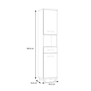 Veris Tall Narrow Bathroom Cupboard with 2 Doors & 1 Drawer in Sonoma Oak and White High Gloss – image 8