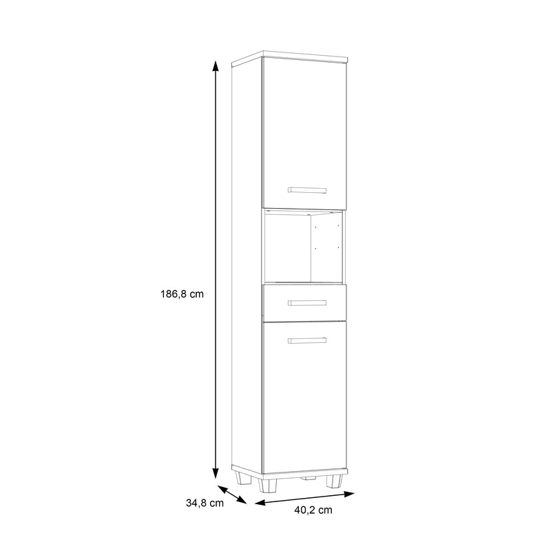 Veris Tall Narrow Bathroom Cupboard with 2 Doors & 1 Drawer in Sonoma Oak and White High Gloss – image 8