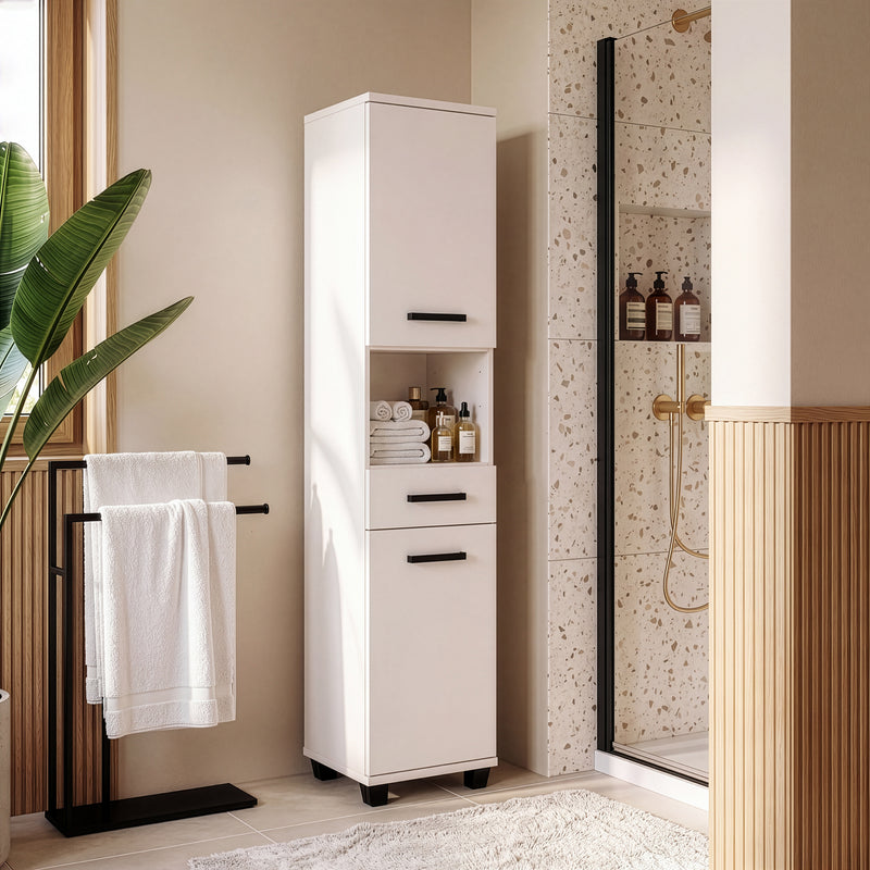 Veris Tall Narrow Bathroom Cupboard with 2 Doors & 1 Drawer in Sand – image 6