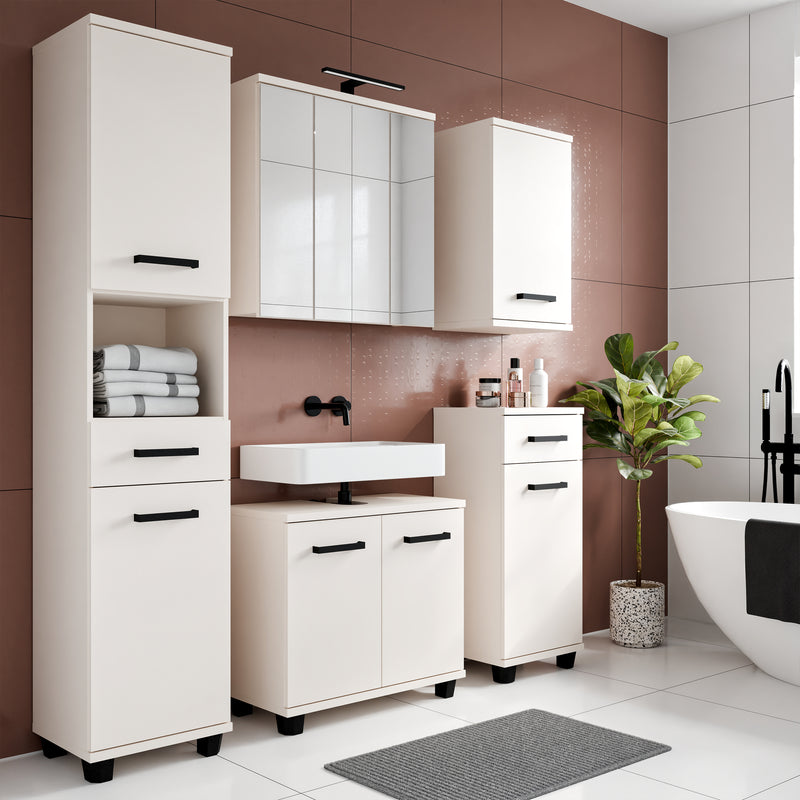 Veris Tall Narrow Bathroom Cupboard with 2 Doors & 1 Drawer in Sand – image 7