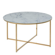 Alisma Round Coffee Table with White Marble Effect Glass Top & Gold Legs – image 1