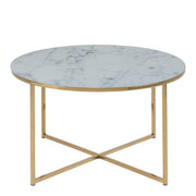 Alisma Round Coffee Table with White Marble Effect Glass Top & Gold Legs – image 2