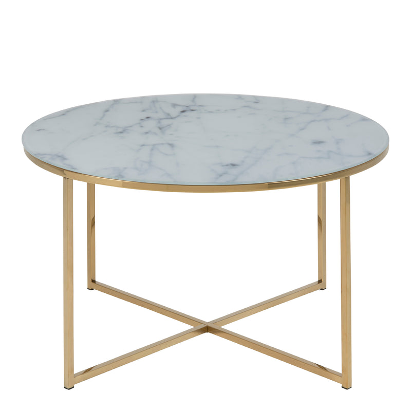 Alisma Round Coffee Table with White Marble Effect Glass Top & Gold Legs – image 2