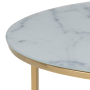 Alisma Round Coffee Table with White Marble Effect Glass Top & Gold Legs – image 5