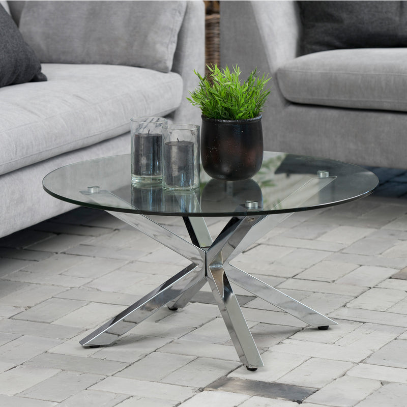 Heaven Round Coffee Table with Glass Top and Chrome Legs – image 5