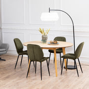 Nagano Round Dining Table in Oak Included 4 Femke Dining Chair in Olive Green – image 1