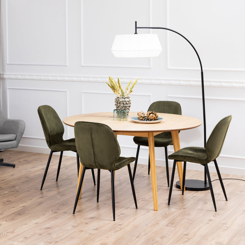 Nagano Round Dining Table in Oak Included 4 Femke Dining Chair in Olive Green – image 1