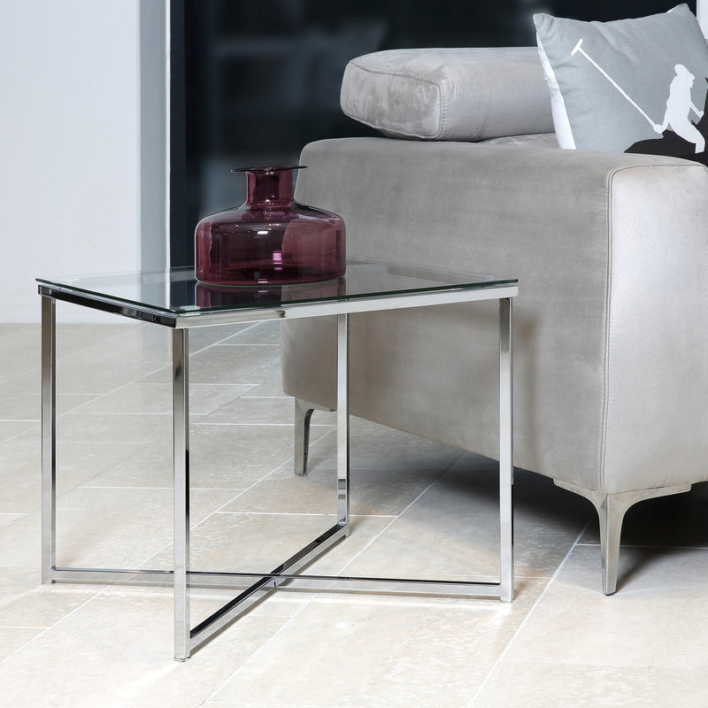 Cross Square Metal Side Table with Glass Top – image 3