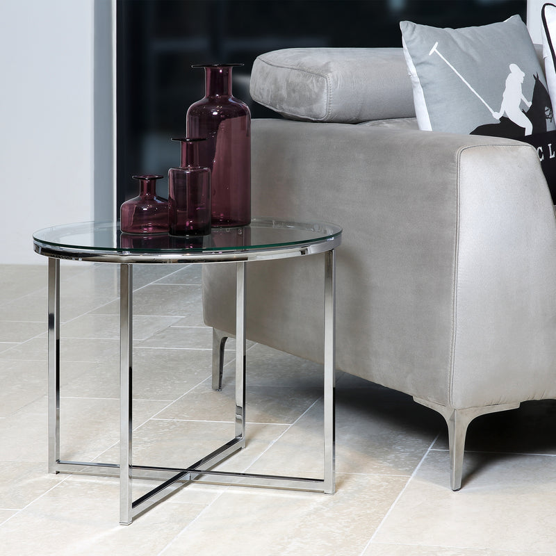 Cross Round Metal Side Table – Glass – image 3