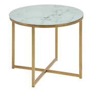 Alisma Round Side Table with White Crystal Clear Marble Glass Top & Gold Legs – image 1