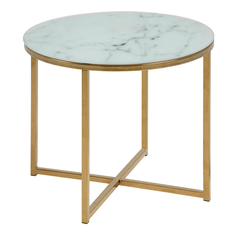 Alisma Round Side Table with White Crystal Clear Marble Glass Top & Gold Legs – image 1