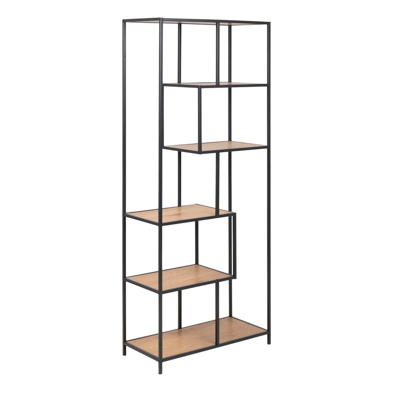 Seaford Tall Metal Bookcase with 5 Shelves – Oak – image 1