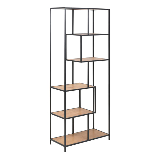 Seaford Tall Metal Bookcase with 5 Shelves – Oak – image 1