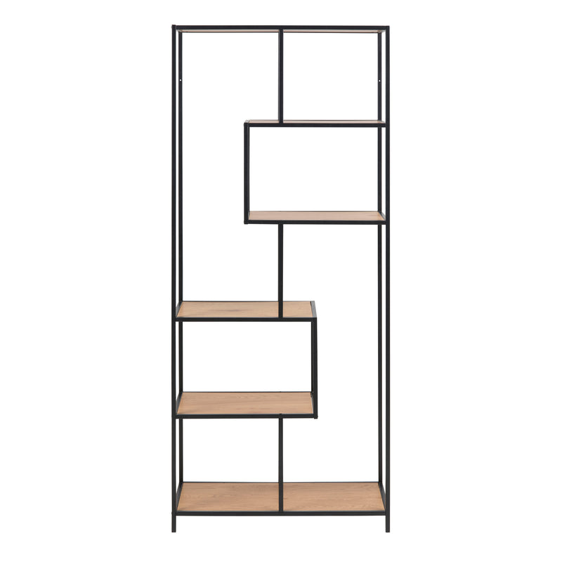 Seaford Tall Metal Bookcase with 5 Shelves – Oak – image 2