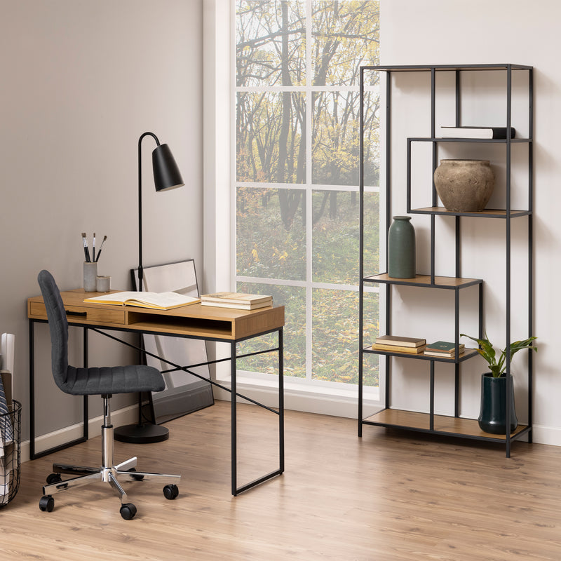 Seaford Tall Metal Bookcase with 5 Shelves – Oak – image 5