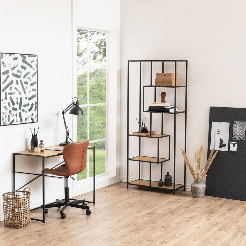Seaford Tall Metal Bookcase with 5 Shelves – Oak – image 7