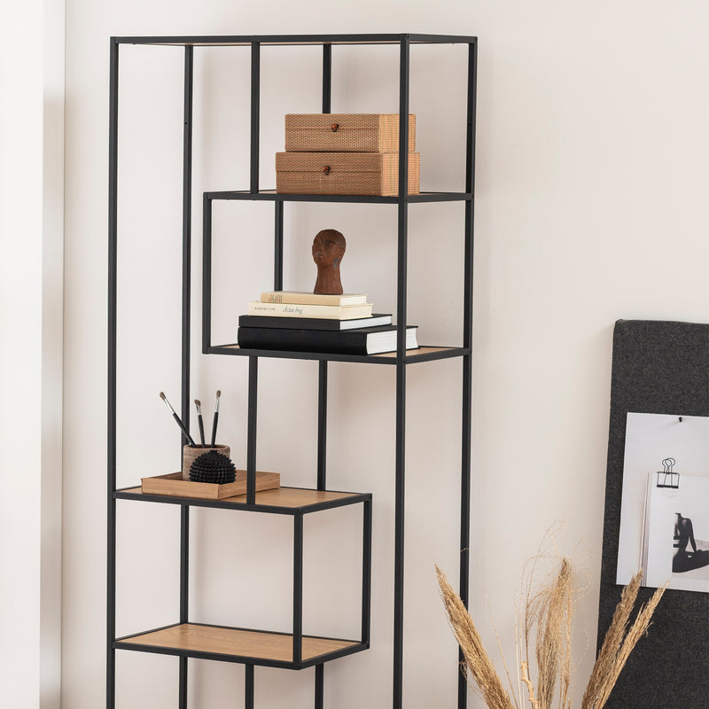 Seaford Tall Metal Bookcase with 5 Shelves – Oak – image 8