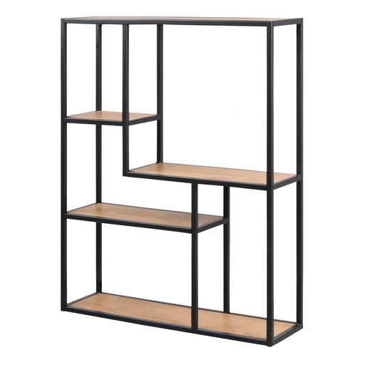 Seaford Black Metal Wide Wall Shelf with 3 Additional Oak Shelves – image 1