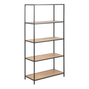 Seaford Tall Black Metal Bookcase with 4 Oak Shelves – image 1