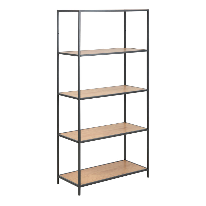 Seaford Tall Black Metal Bookcase with 4 Oak Shelves – image 1