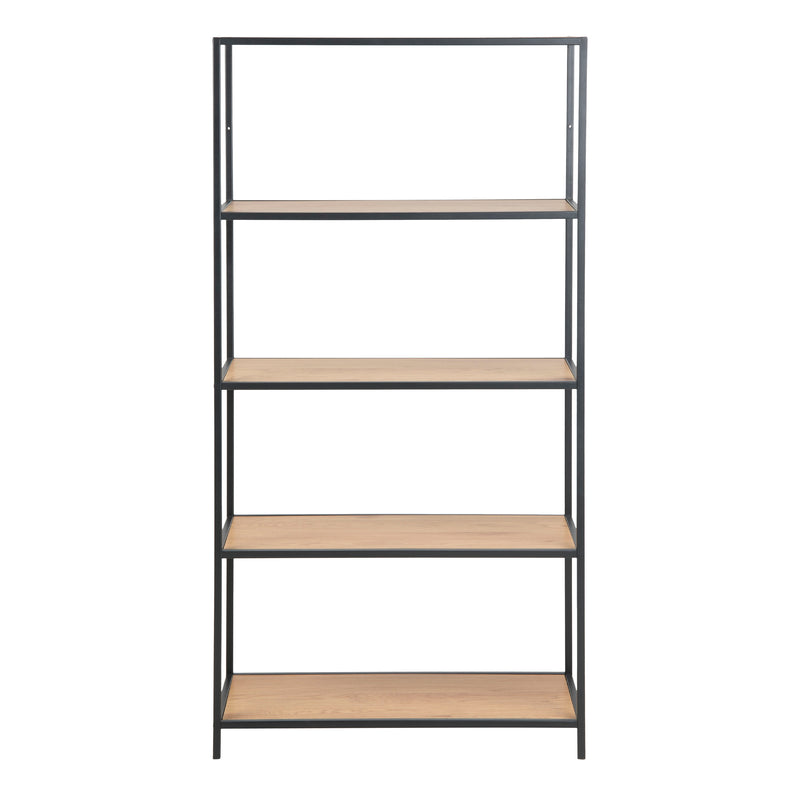 Seaford Tall Black Metal Bookcase with 4 Oak Shelves – image 2