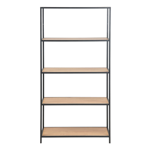 Seaford Tall Black Metal Bookcase with 4 Oak Shelves – image 2